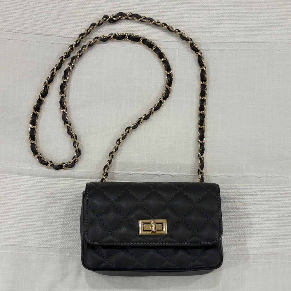 Dark Gray Quilted Chain Shoulder Bag